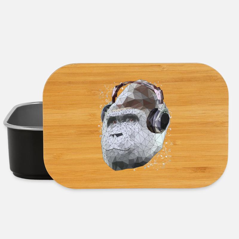 Gorilla with Headphones Low Poly Pop Art Art - Lunch Box - black
