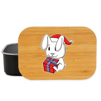Rabbit with Christmas Santa Hat - Lunch Box - black - Front