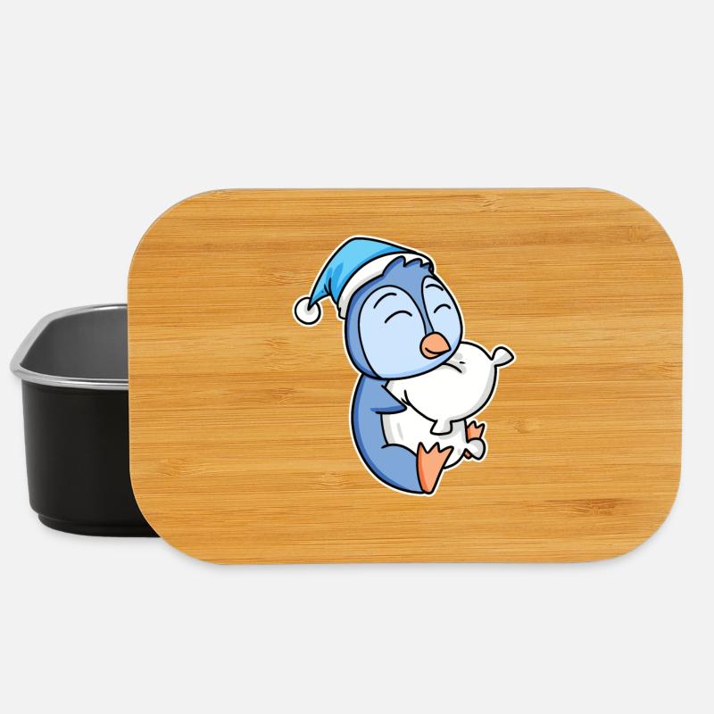 Pinguin mit Kissen und Schlafmütze - Lunch Box - Schwarz