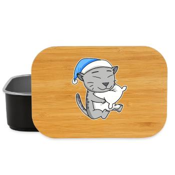 Schlafen Müde - Katze mit Kissen und Schlafmütze - Lunch Box - Schwarz - Vorne