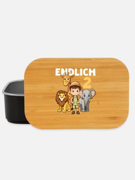 2 Kindergeburtstag Giraffe Elefant Löwe Geburtstag - Lunch Box - Schwarz