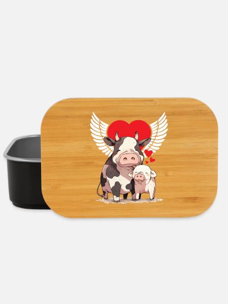 Tierlieb Tierfreund Kuh Schwein Tierschutz Herz - Lunch Box - Schwarz