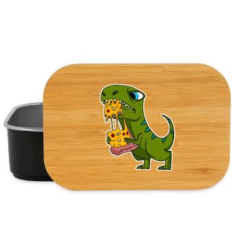 Dino Motif Dinosaur Pizza Delicious - Lunch Box - black - Front