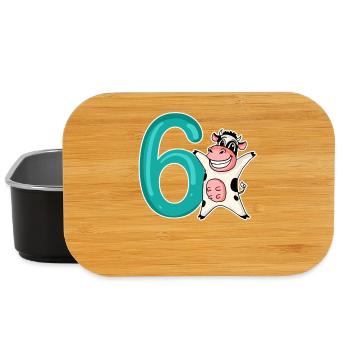 Motif 6ème anniversaire vache - Six ans - Boîte à goûter - noir - Devant