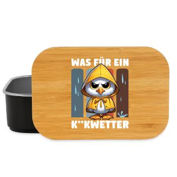 Lustige Möwe im Regencape "Was für ein Kackwetter" - Lunch Box - Schwarz - Vorne