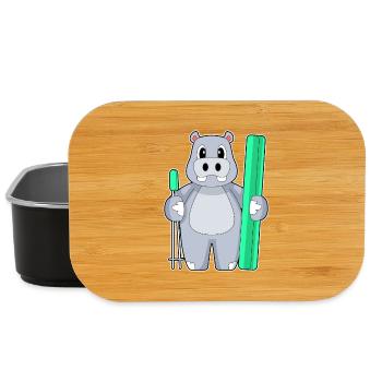 Nilpferd Skifahrer Ski Wintersport - Lunch Box - Schwarz - Vorne