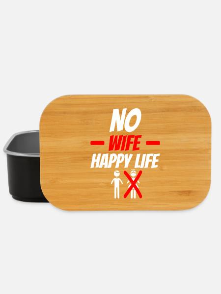 No Wife Happy Life Funny Saying - Lunch Box - black