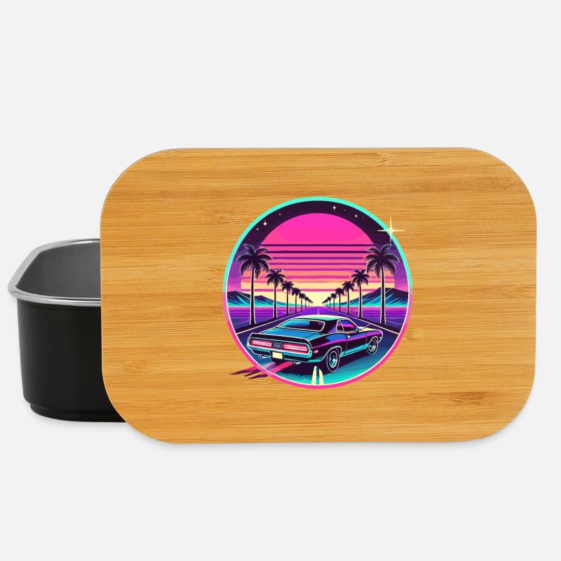 Retro Sunset Car Drive Vaporwave Aesthetic Design - Lunch Box - black
