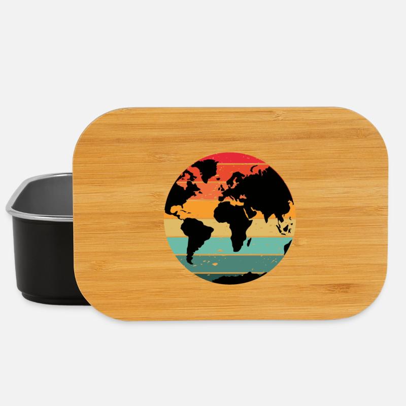 Buntes Retro-Weltkartendesign - Lunch Box - Schwarz