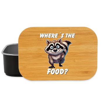 Where's The Food? Cute Raccoon Funny Cartoon Tee - Lunch Box - black - Front