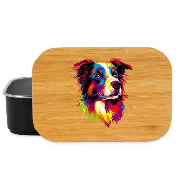 Border Collie Popart Arc-en-ciel Couleurs Chiens colorés - Boîte à goûter - noir - Devant