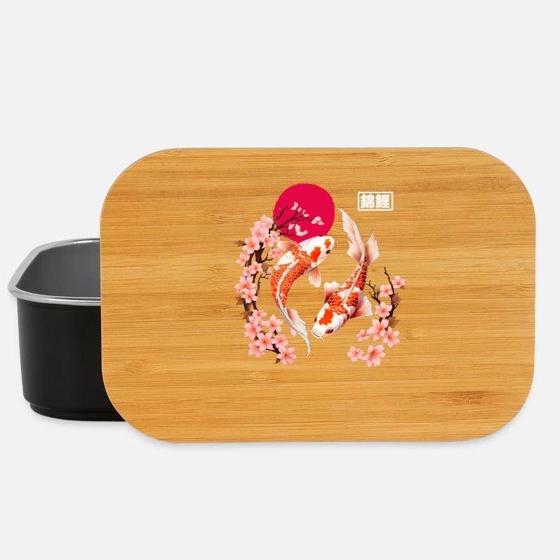 Koi and cherry blossoms in the red moon - Lunch Box - black