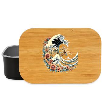 big wave of Kanagawa with flowers and samurai - Lunch Box - black - Front