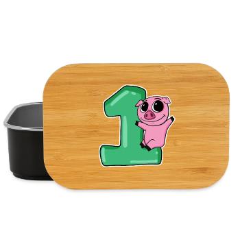 1 year old - school enrollment - pig motif - Lunch Box - black - Front