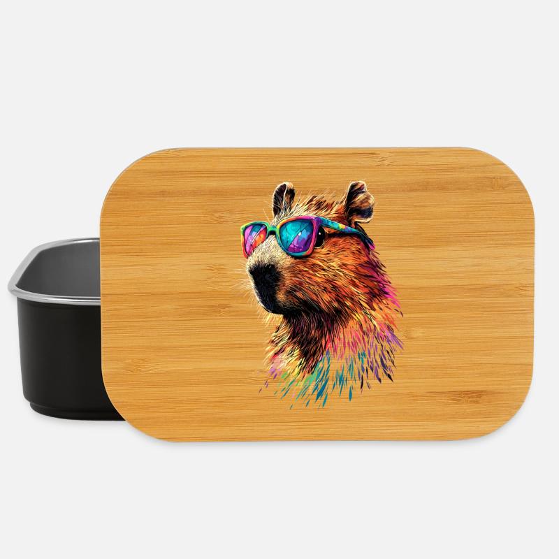 Capybara Sonnenbrille Bunt Popart Wasserschwein - Lunch Box - Schwarz