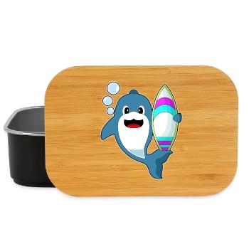 Dolphin Surfing Surfboard Summer - Lunch Box - black - Front