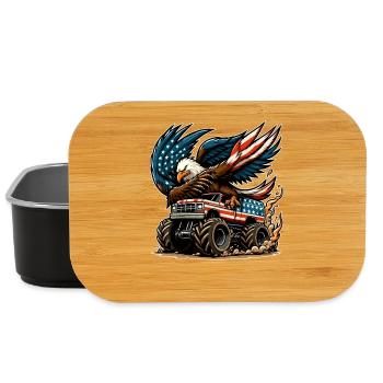 Patriotic Eagle on Monster Truck - Lunch Box - black - Front
