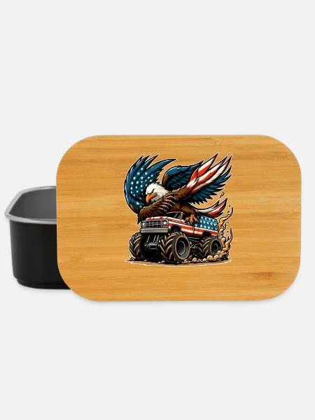 Patriotic Eagle on Monster Truck - Lunch Box - black