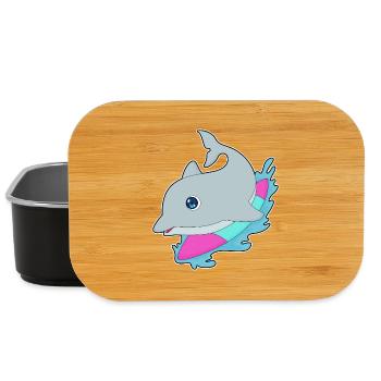 Dolphin Surfing Surfboard Summer - Lunch Box - black - Front