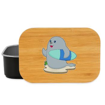 Seal Surfing Surfboard Summer - Lunch Box - black - Front