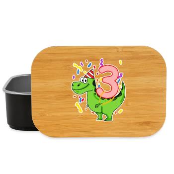 Drei 3 - Nummer 3 - Zahl 3 Geburtstag Dino - Lunch Box - Schwarz - Vorne