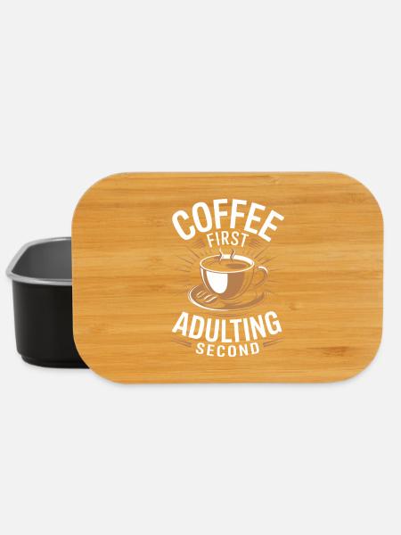 Kaffee Coffee First Adulting Second Büro Spruch - Lunch Box - Schwarz