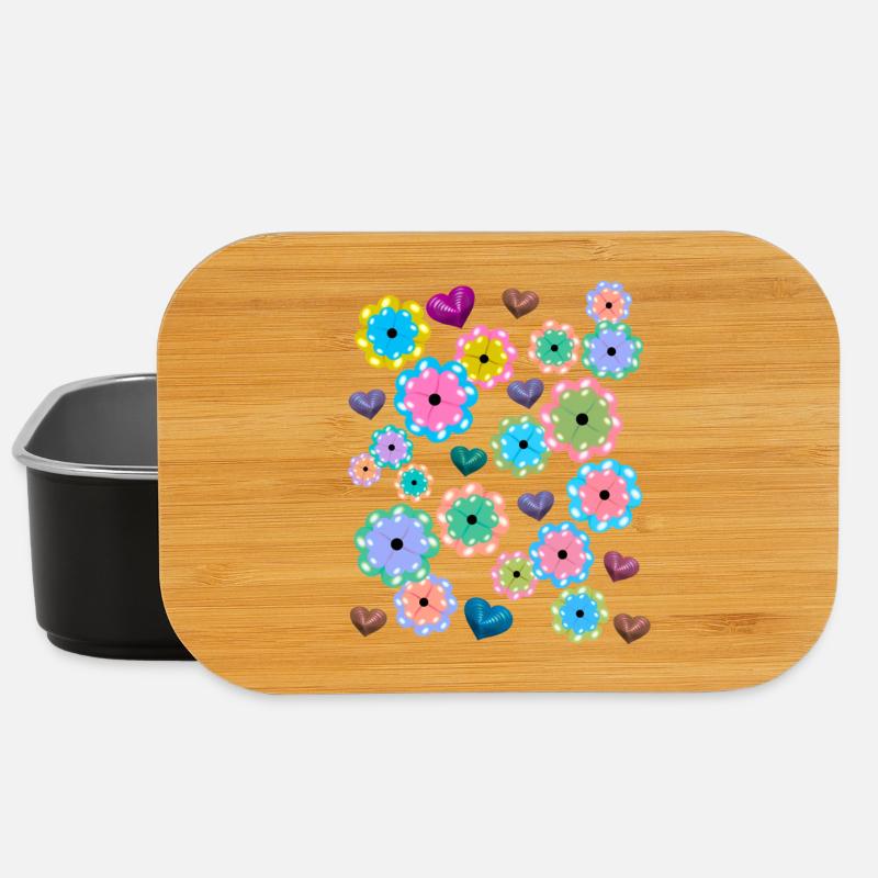Herz Herzen Retro Blumen Blume Vintage - Lunch Box - Schwarz