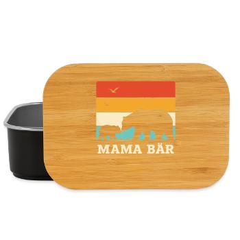 Mama Bear Retro Stripes Vintage Mother and Baby - Lunch Box - black - Front