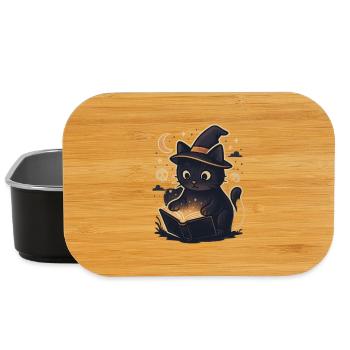 Haunted cat reads magic book - Lunch Box - black - Front
