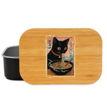 Schwarze Katze, die japanische Ramen genießt - Lunch Box - Schwarz - Vorne