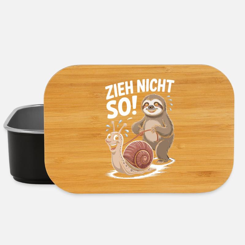 Faultier zieht lustige Schnecke Cartoon - Lunch Box - Schwarz