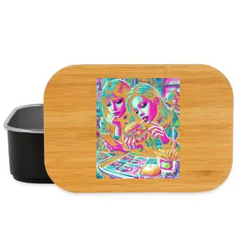 Vibrant Neon Cafe Scene Print - Lunch Box - black - Front