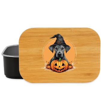 Halloween Witch Hat Pumpkin Dog Great Dane - Lunch Box - black - Front