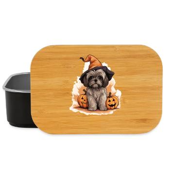 Halloween witch hat pumpkin dog Shih Tzu - Lunch Box - black - Front