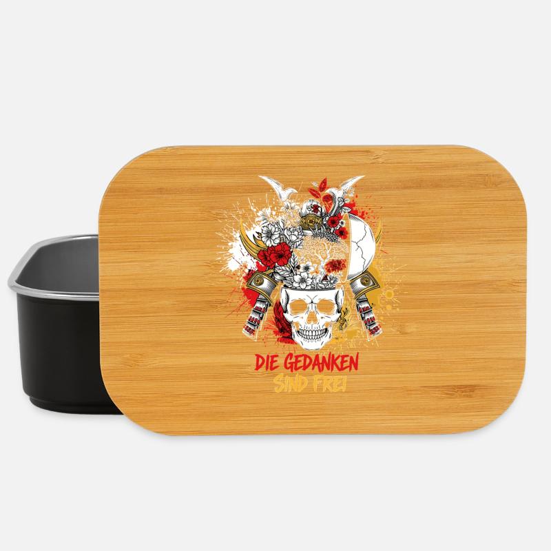Samurai Schädel Blumenkunst - Gedanken sind Frei - Lunch Box - Schwarz