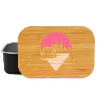 Synthwave 80s Retro Car Skyline Motif Gift - Lunch Box - black - Front