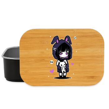 Fille d'anime gothique avec un sweat à capuche en forme de lapin et un crâne - Boîte à goûter - noir - Devant