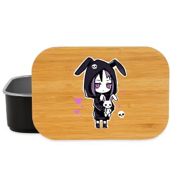 Fille d'anime gothique avec un sweat à capuche en forme de lapin et un crâne - Boîte à goûter - noir - Devant