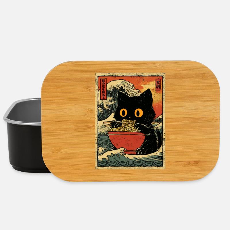 Japan Katze Ramen Nudel Retro Welle Motiv - Lunch Box - Schwarz