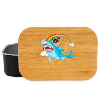Mops reitet Hai Regenbogen - Lunch Box - Schwarz - Vorne