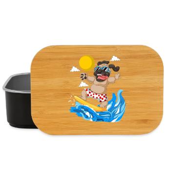 Mops Surfen Sommer Strand T-Shirt - Lunch Box - Schwarz - Vorne