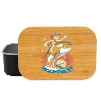 Skeleton cowboy on orca waves scene - Lunch Box - black - Front