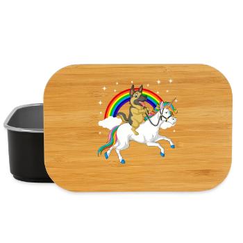 German Shepherd Riding Unicorn - Lunch Box - black - Front