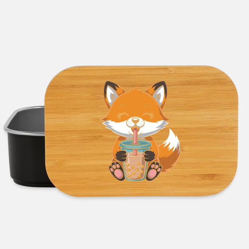 Kawaii Bubble Tee Fox Boba Tee - Lunch Box - black