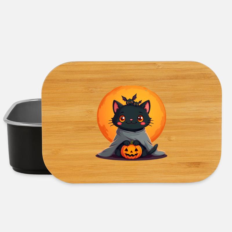 Halloween Katze mit Halloween Kürbis - Lunch Box - Schwarz