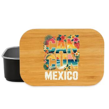Cancun, Mexique, Typographie tropicale - Boîte à goûter - noir - Devant