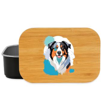 Colorful Aussie Dog Portrait with Paint Splashes - Lunch Box - black - Front