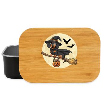 Cute Dachshund Witch Halloween - Lunch Box - black - Front