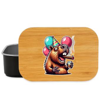 Capybara Party with Balloons and Cigar - Lunch Box - black - Front