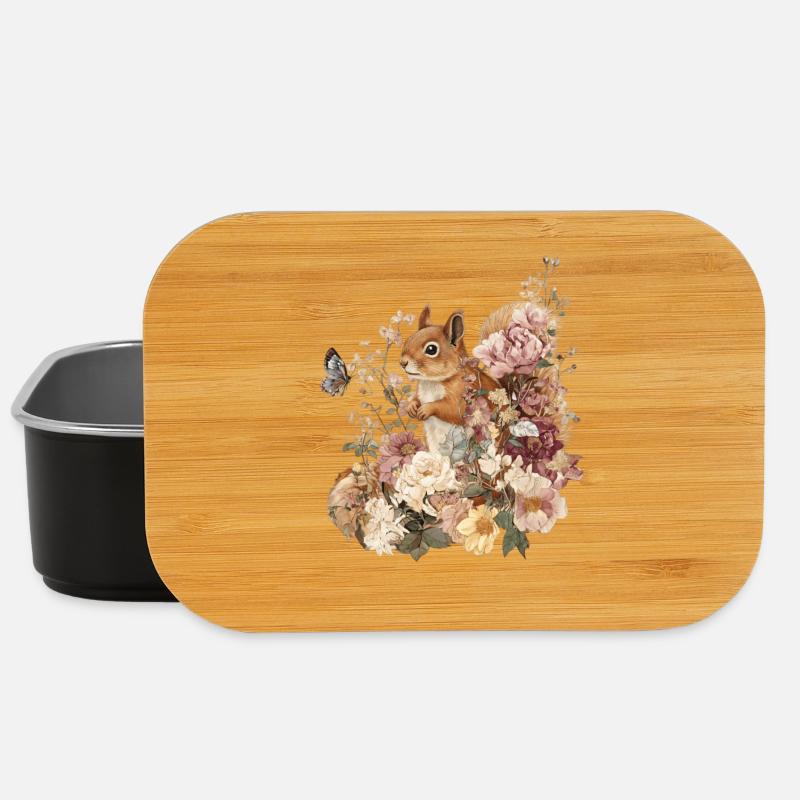 Eichhörnchen, Tier, Blumen, Schmetterlinge - Lunch Box - Schwarz